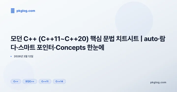 모던 C++ (C++11~C++20) 핵심 문법 치트시트 | auto·람다·스마트 포인터·Concepts 한눈에