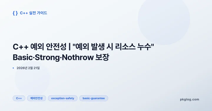 C++ 예외 안전성 | "예외 발생 시 리소스 누수" Basic·Strong·Nothrow 보장