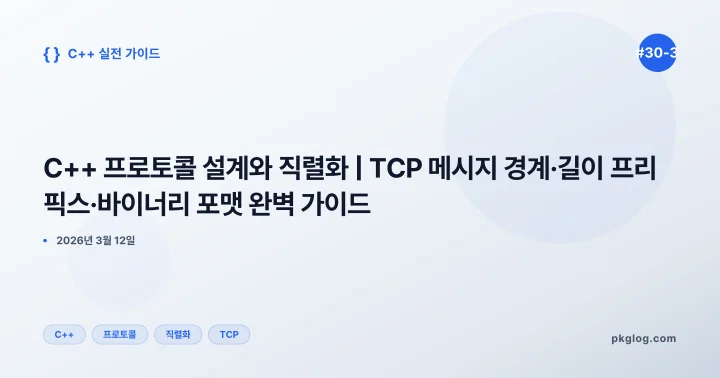 C++ 프로토콜 설계와 직렬화 | TCP 메시지 경계·길이 프리픽스·바이너리 포맷 완벽 가이드 [#30-3]