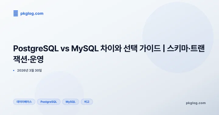 PostgreSQL vs MySQL 차이와 선택 가이드 | 스키마·트랜잭션·운영